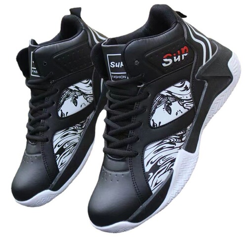 Men's Basketball Shoes with High Top, National Style, Anti-Slip, Sporty Leather Surface, Breathable, Fashionable, Versatile, and Comfortable New Design