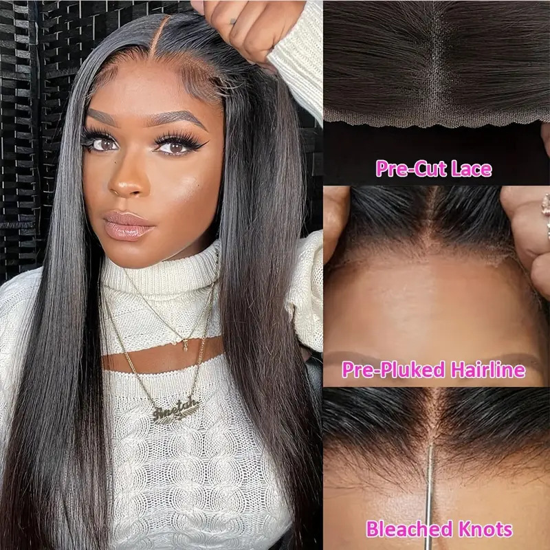 European and American cross-border front lace wig 12A black women's mid-length straight hair fluffy natural fashion full hair set