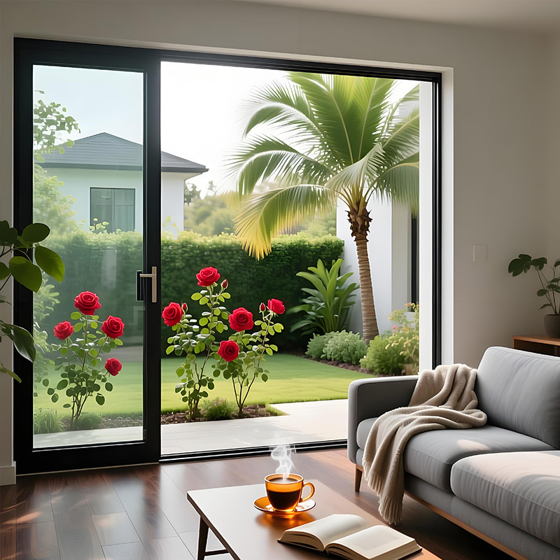 Customized 3C Certified Tempered Glass with Ultra-Narrow Frame Design, Anti-Pinch Hand Protection, Mosquito Net, Sliding Door for Balcony and Patio