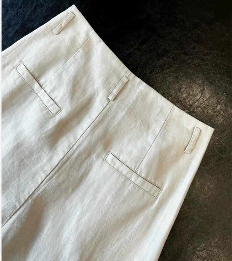 Quần culottes nữ ống rộng dáng suông chất liệu tơ tằm phối sợi lanh mùa hè — Màu sắc, màu kaki chi tiết 4