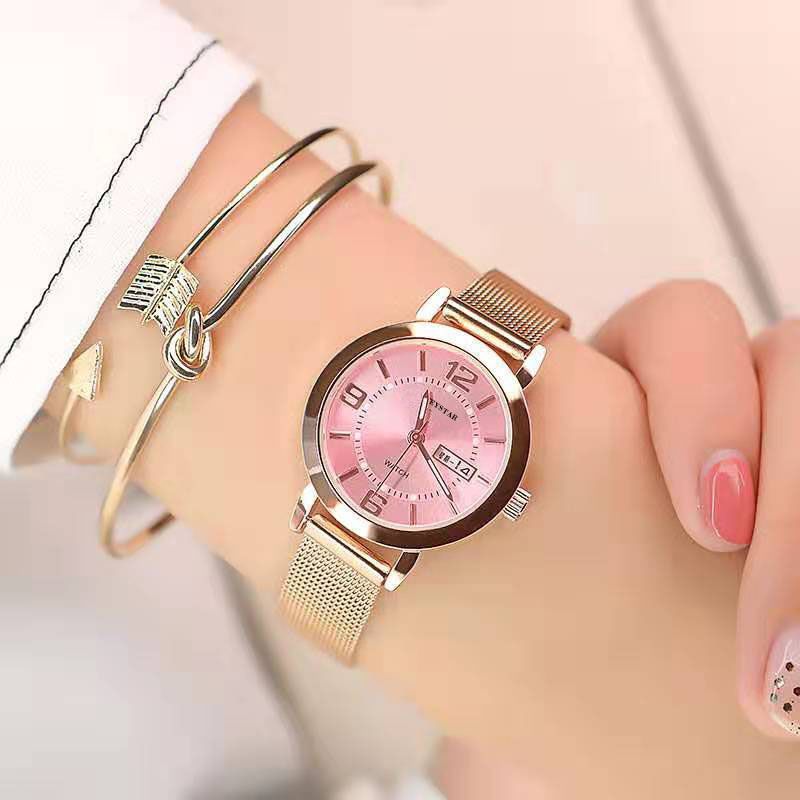 Upgraded version d304 rose gold pink double calendar