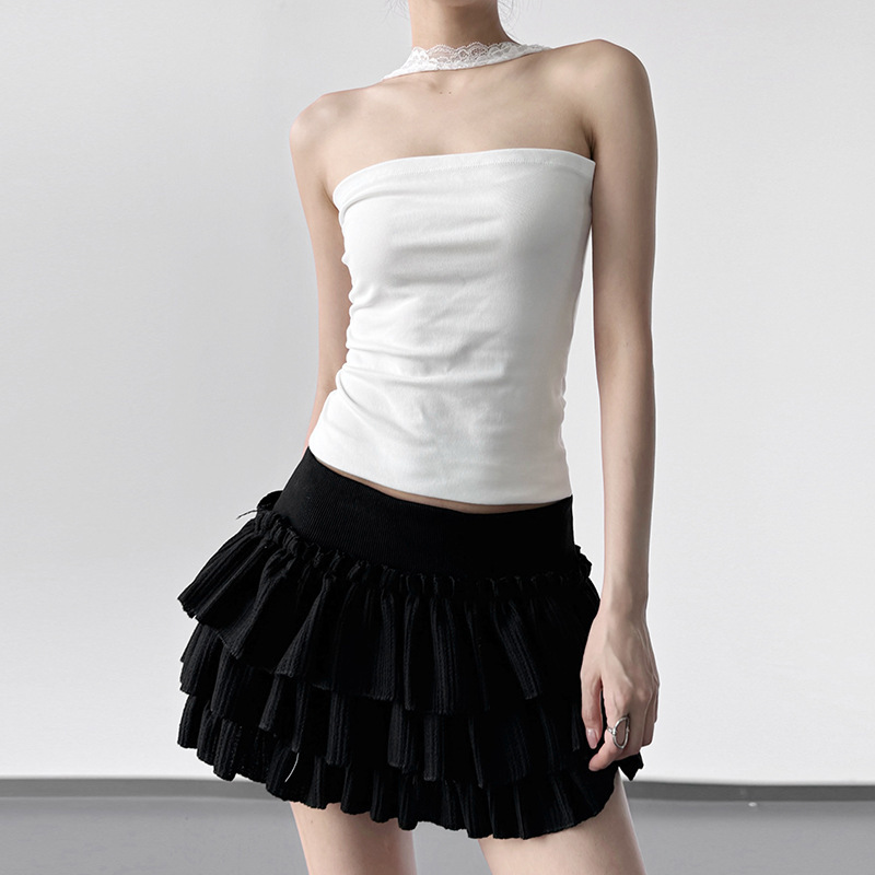 2025 Summer Lace Halter Slim Fit Tube Top Knitted Top Women's Fashion Temperament Hot Girl Sexy T-Shirt Bottoming