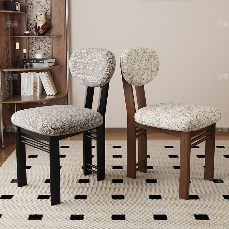 Silla de comedor de madera maciza entera, restaurante doméstico, silla trasera de tela de algodón y lino, restaurante de hotel, mesa y silla de comedor de cuero de microfibra, taburete
