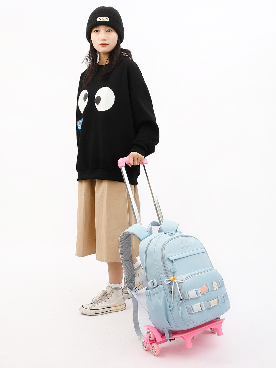 Peces naturales nuevo estudiante de la escuela primaria trolley schoolbag Junior High School Girls escalera de reducción de carga de gran capacidad mochila casual