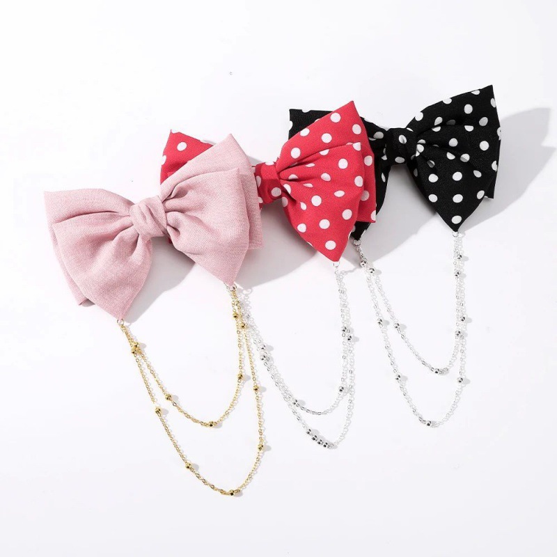 Elegant Chain Solid Color Bow Hairp for Girl Black Hair CLIP