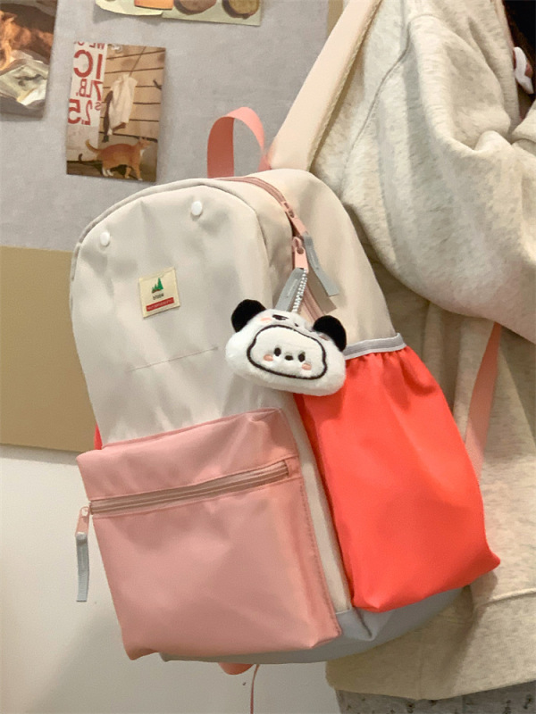 书包新款撞色小众双肩包小学生女书包大容量韩版ins休闲百搭背包|undefined