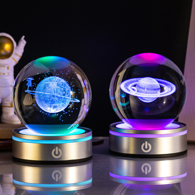 跨境新款水晶球星空桌面摆件源头工厂水晶球3d内雕球水晶球小夜灯