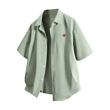 跨境批发新款男士夏季爱小红心袖标衬衫 帅气时尚短袖白衬衫爱心