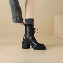 高跟厚底气质百搭马丁靴女2025秋冬季新款防水台瘦瘦靴弹力靴短靴
