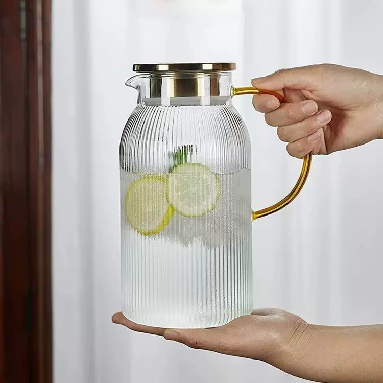 竖纹玻璃冷水壶家用大容量果汁壶凉水壶扎壶水壶耐高温防爆竖纹壶