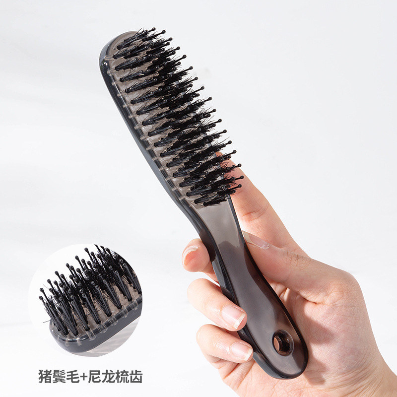 半透明の猪毛ヘアコーム、ふわふわコーム、縮れ毛をなだめる家庭用ヘアスムージングコーム、ウェットおよびドライの旅行用コーム、ポータブル|undefined