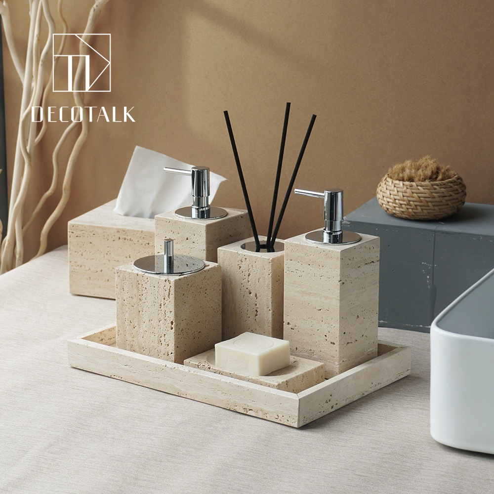 Huangdong Stone Baño de baño de cinco piezas conjunto de lavado conjunto de inodoro de mármol bandeja modelo decoración de la habitación "Viento silencioso"