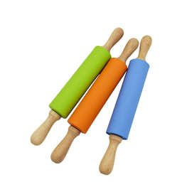 8寸迷你硅胶擀面杖木柄压面棍滚轴面粉棍创意厨房烘焙工具
