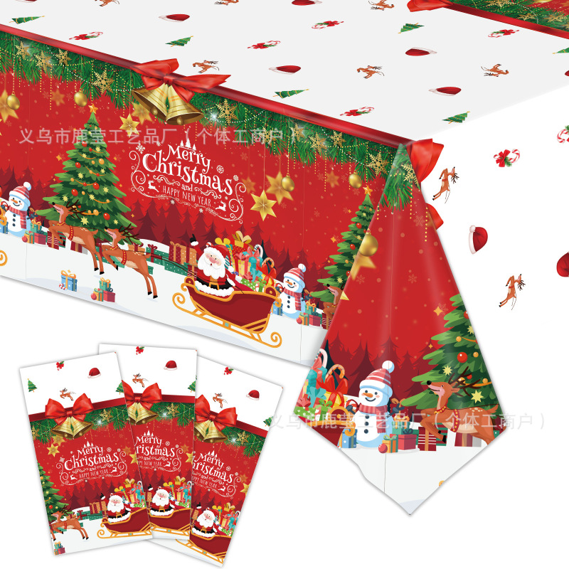 冬季新款圣诞节派对装饰用品Christmas圣诞树一次性圣诞桌布雪人|undefined