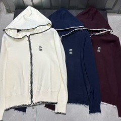 明线装饰针织开衫女25秋冬新品休闲百搭套头连帽长袖拉链毛衣外套