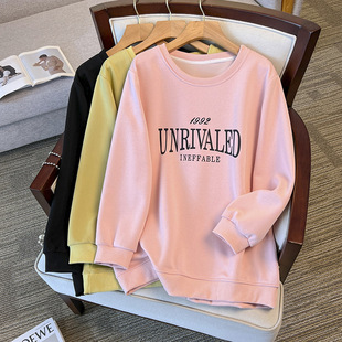 Chubby Girl early spring Plus Size 200 round neck pullover long sleeve sweater Chinese cotton casual all-match letter printed top for women