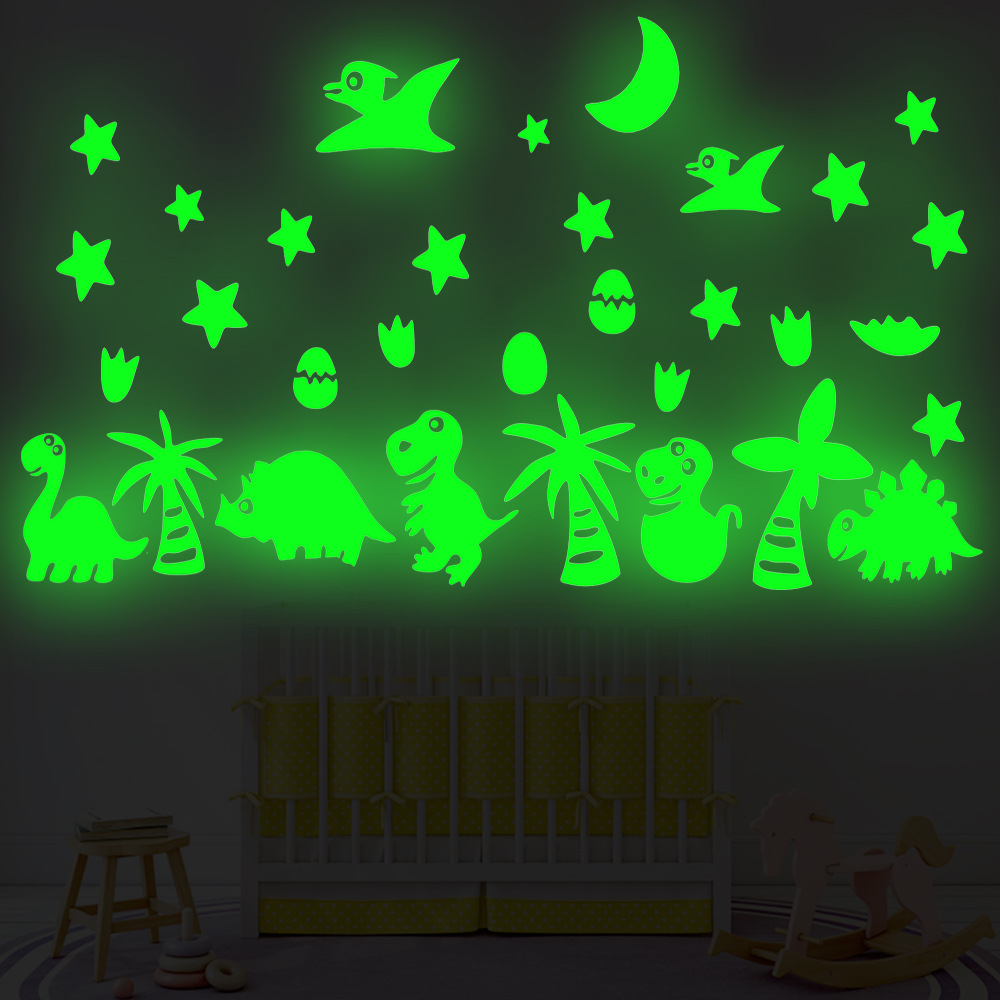 昆尚跨境新款夜光恐龙世界动物卡通墙贴荧光贴家居装饰玻璃贴D-5L