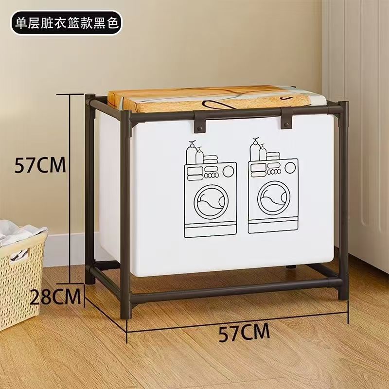 Cesta de doble capa de almacenamiento de ropa sucia, estante de baño, cesta de almacenamiento, cesta de lavandería, almacenamiento de clasificación, tubo de acero grueso, retención