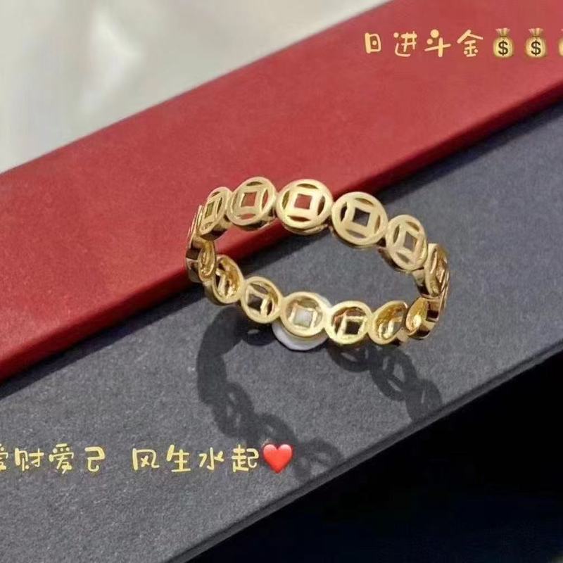 不掉色铜钱中国招财ins钱币金币镂空转运小众闺蜜情侣戒指指环|undefined