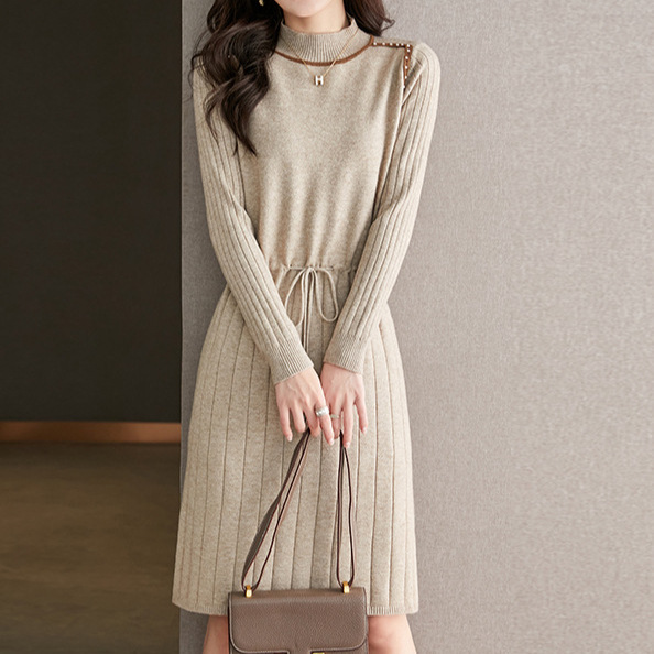 25秋冬韩版配大衣中长款毛衣裙收腰显瘦外穿内搭打底针织衫连衣裙
