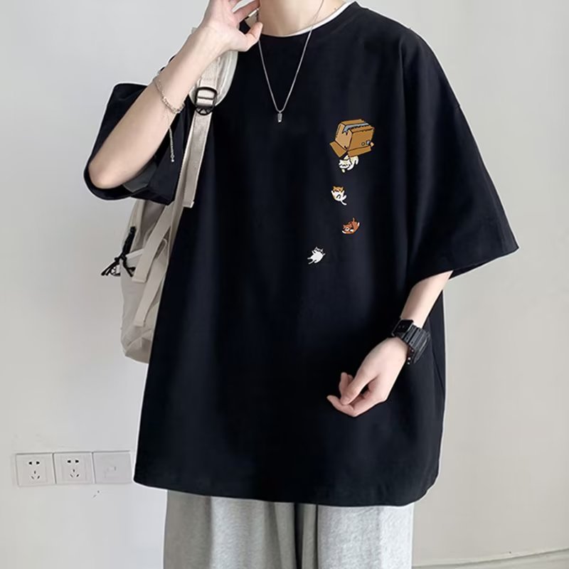 夏の新作半袖ルーズTシャツメンズトレンディカジュアル半袖トレンドTシャツボトリングシャツ五分袖トップ|undefined