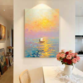 一帆风顺海景客厅装饰画现代简约艺术肌理感餐厅挂画入户玄关壁画