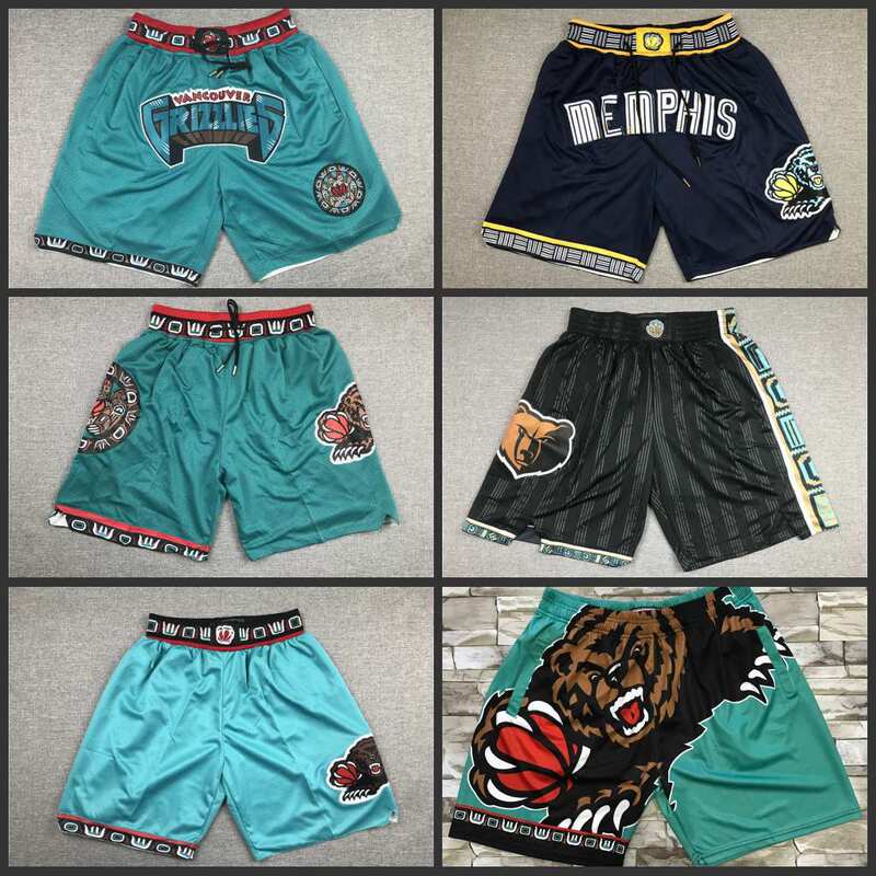 Grizzlies retro full embroidered zipper pocket pants basketball dense embroidered shorts wholesale Grizzlies retro full embroidered zipper pocket pants basketball dense embroidered shorts wholesale