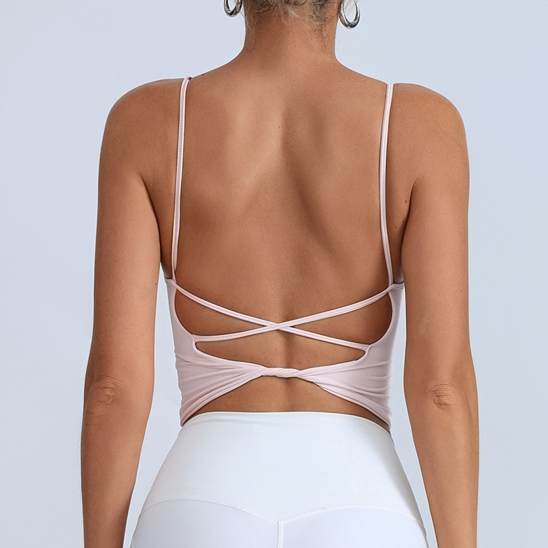 Comercio exterior gran desnudo espalda trasera cruzada sujetador deportivo sexy cinturón de hombro delgado entrenamiento profesional ropa de yoga