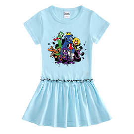 2023夏装新款韩版童装短袖连衣裙半袖宝宝木耳边百褶洋气薄款裙子