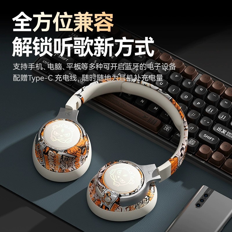 クロスボーダー新ヘッド SY-T12 ウェアラブル Bluetooth ヘッドセット LED 発光ゲームワイヤレスカード Bluetooth ヘッドセット落書き|undefined