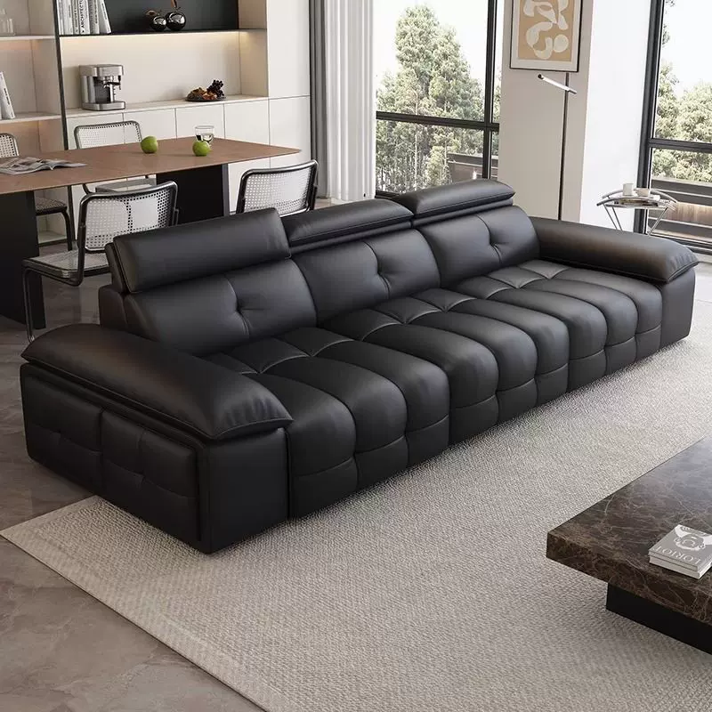 极简劳伦斯真皮电动功能沙发意式直排客厅简约靠墙伸缩两用沙发床