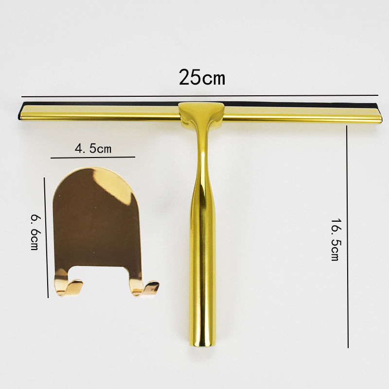 Raspador de vidrio de acero inoxidable, limpiador de vidrio para baño de aleación de zinc dorado, limpiador de ventanas, limpiador de vidrio de silicona. image 9