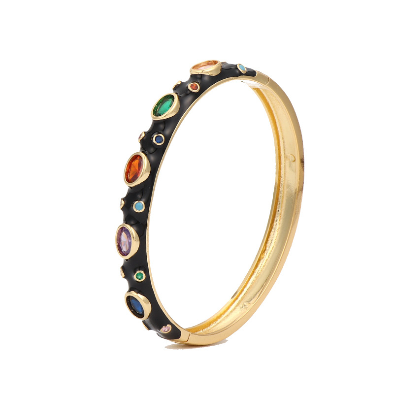 Simple Style Solid Color Copper Enamel Plating Inlay Zircon 18k Gold Plated Bangle display picture 3