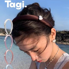 Tagi.想象爱心怦怦镶钻珍珠鼓鼓复古真丝发箍高颅顶头箍