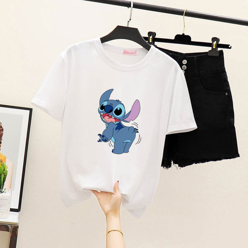 Women's Summer Short Sleeve T-Shirt, Korean Style, Cartoon Print Student Top, Instagram Friendship Style