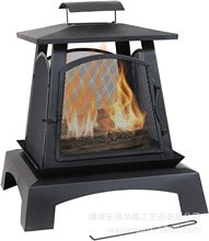 寶塔風格鋼火盆 - 金屬木質封閉戶外壁爐帶木柵和撲克 - 現代篝火