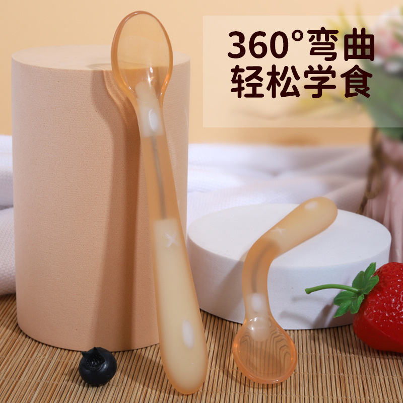 Baby silicone spoon food supplement feeding food grade soft head spoon training tableware baby food supplement spoon factory wholesale