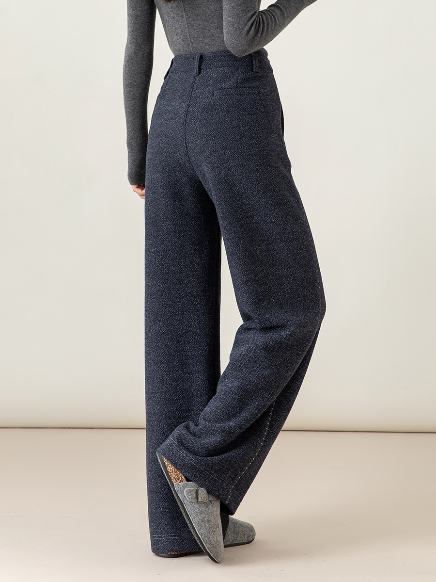 Quần culottes nữ ống rộng dệt kim len phối chỉ trang trí phong cách cổ điển — Xanh da trờicolor