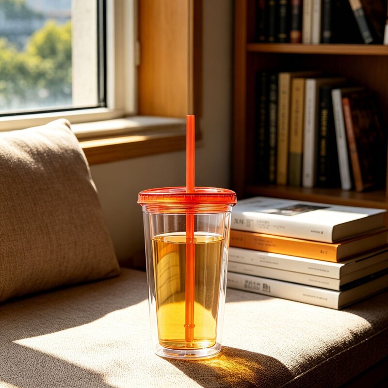 Anti-Fingerprint Plastic Straw Cup, Double-Layer Transparent Cup Body, Clean and Tidy Milk Tea and Coffee Cup Anti-Fingerprint Plastic Straw Cup, Double-Layer Transparent Cup Body, Clean and Tidy Milk Tea and Coffee Cup