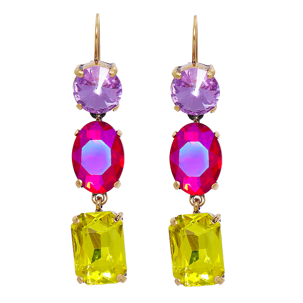 Boucles D&#39;oreilles De Personnalité De Couleur Géométrique En Alliage De Mode Européenne Et Américaine Cloutées De Diamants display picture 7