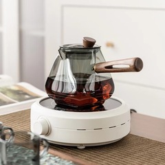 圍爐煮茶側把泡茶壺高硼硅玻璃木把耐高溫家用辦公煮茶側把電陶爐