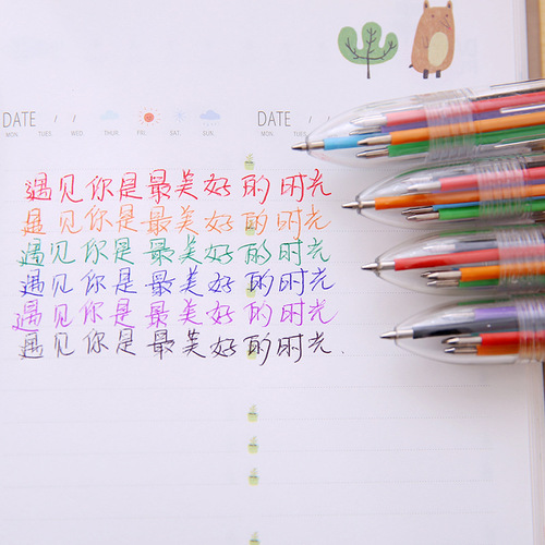 Christmas six-color ballpoint pen cute cartoon multi-color ballpoint pen multi-function press color oil pen stationery 6-color pen