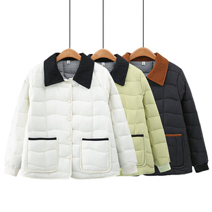 Plus size women's clothing fashionable contrast color small lapel cotton-padded coat Korean style loose slimming winter warm cotton-padded coat XY5183