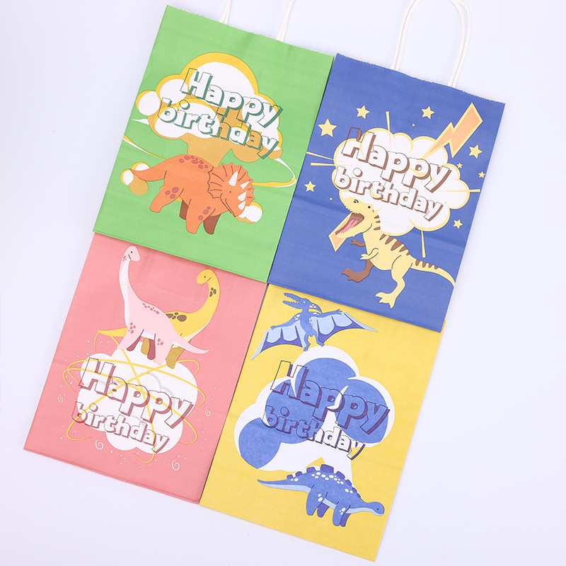 Dinosauro patrón kraft bolsas de regalo de cumpleaños bolsas de regalo de mano bolsas de papel logotipo personalizado
