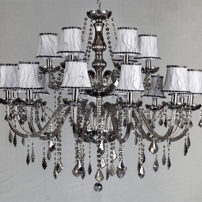 Ahumado gris 18-cabeza 2-capa 12 + 6 gris ahumado araña de cristal luz de la vela adecuado para la boda principal restaurante bar