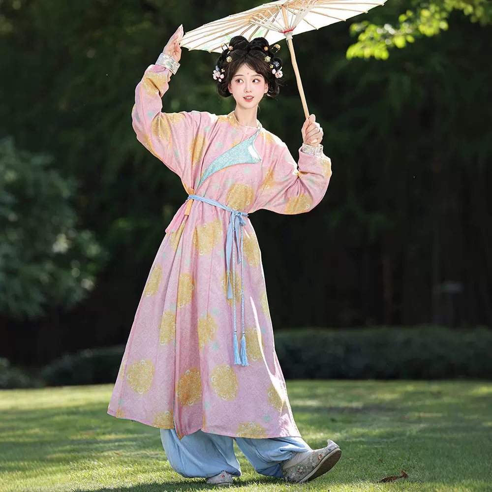 【永乐】新款原创汉服 唐制圆领袍印花大放量春秋款复原灯笼裤