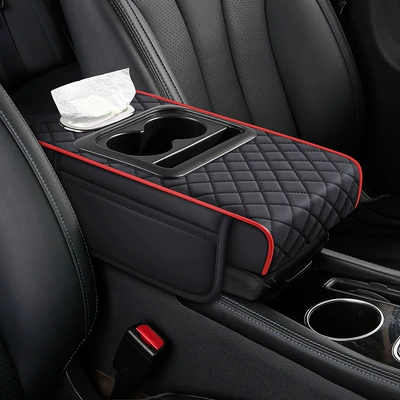 car armrest box pad with: Armrest box pad - black-red