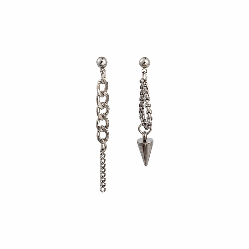 Argent Aiguille Longue Asymétrique Chaîne Conique Boucles D'oreilles display picture 6