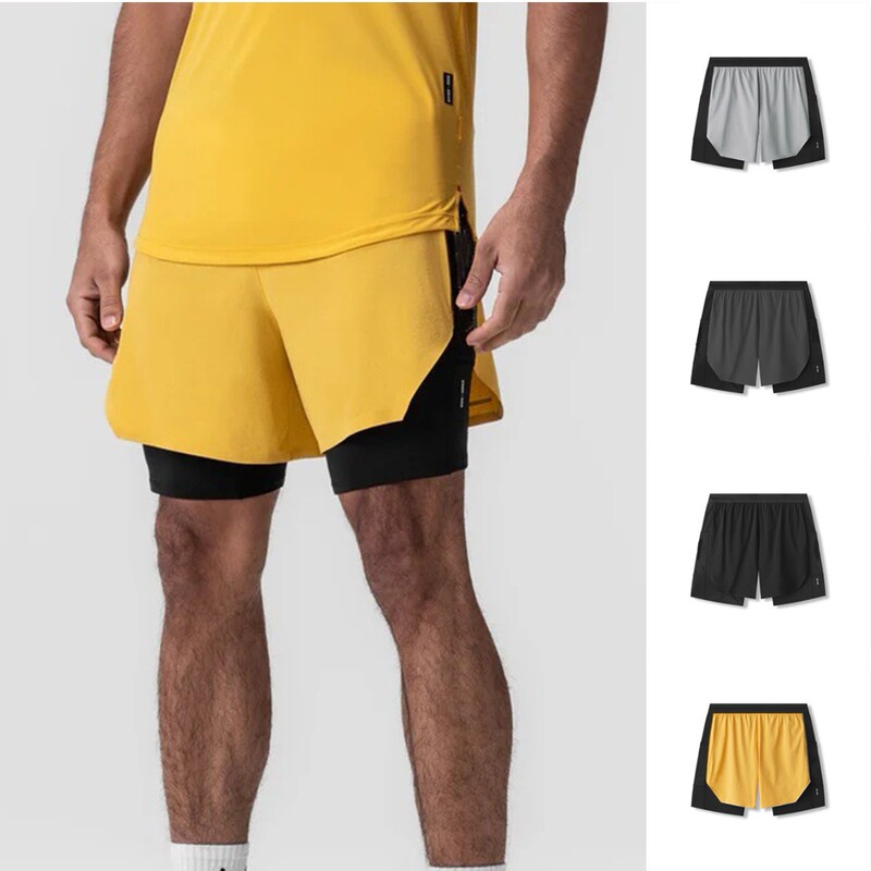 New Summer Fake Two-piece Running Quick-drying Sports Shorts Men's Basketball Fitness Marathon Cross-country Training Quarterpants