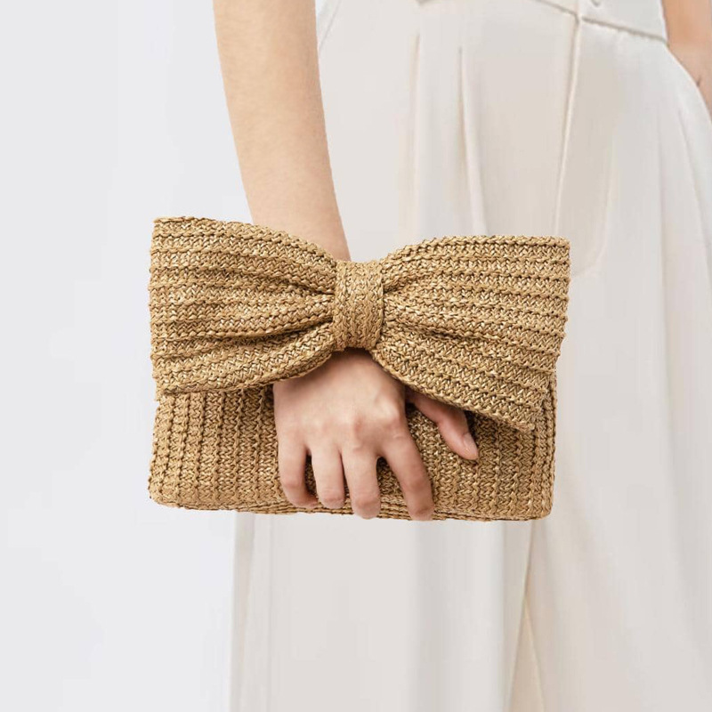 Bag Women's 2023 Autumn and Winter New Bow Straw Handbag Cross-border Small Bag Clutch Bag Foreign Trade Women's Bag
